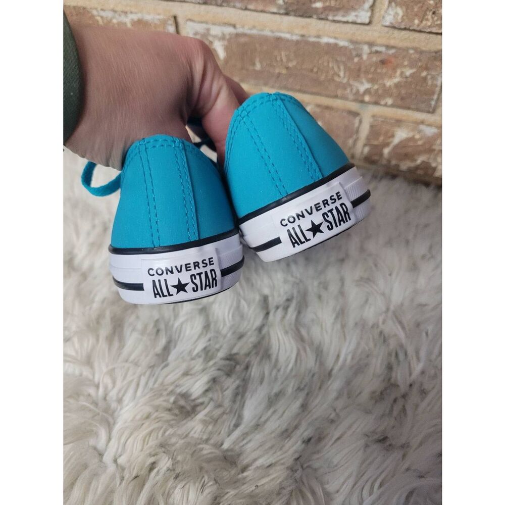 New Converse Chuck Taylor All Star Low Top Sneakers, Teal Leather/Shimmer, Girls - Picture 3 of 7